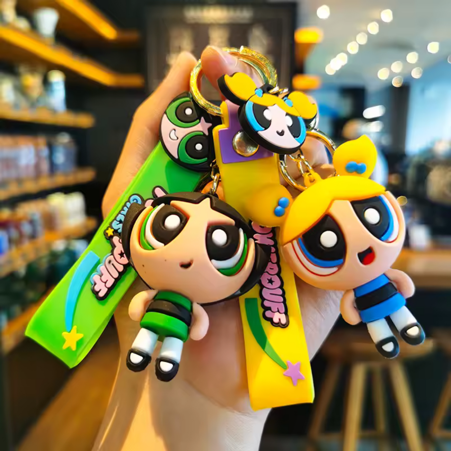 Powerpuff Girls Silicone Keychain – 2 Models: Bubble (Blue) and Belle (Green)