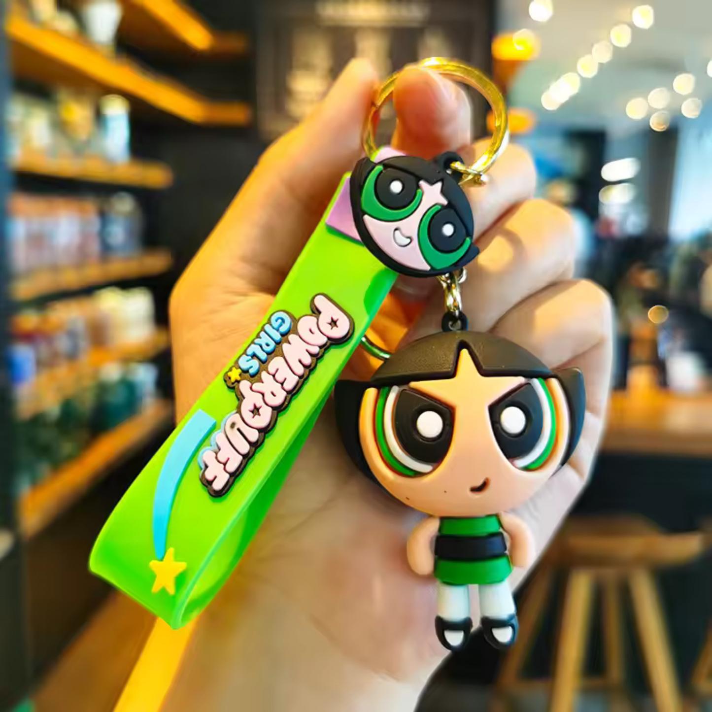Powerpuff Girls Silicone Keychain – 2 Models: Bubble (Blue) and Belle (Green)