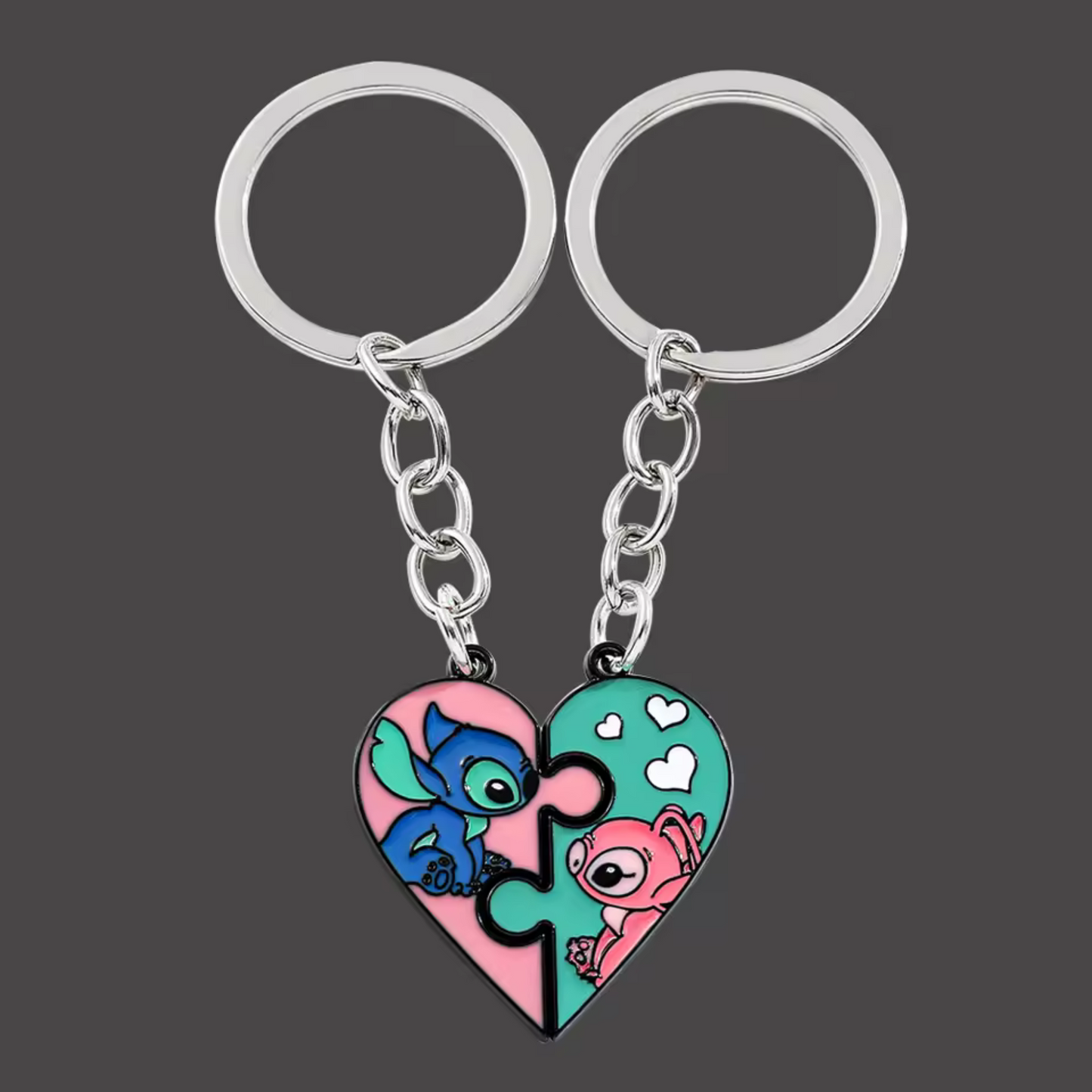 Porte-Clé Couple Stitch avec Cœur