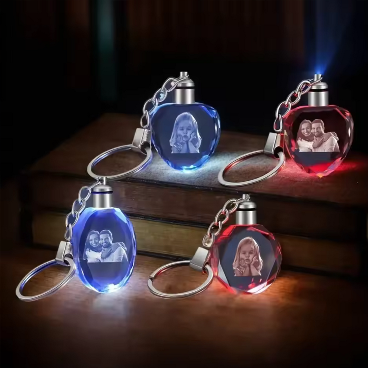 Custom LED Crystal Keychain - 3D Light Up Photo Engraving
