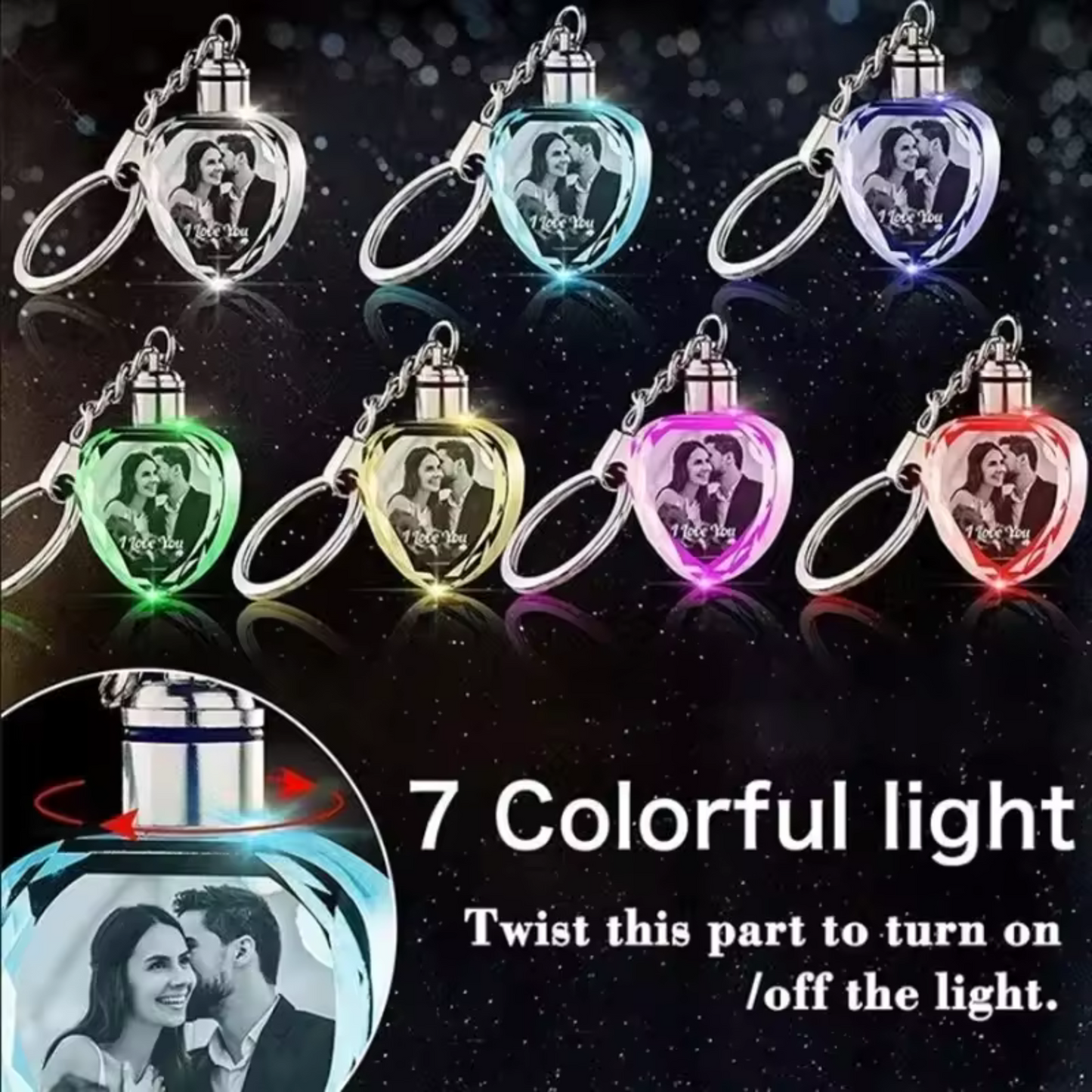 Custom LED Crystal Keychain - 3D Light Up Photo Engraving