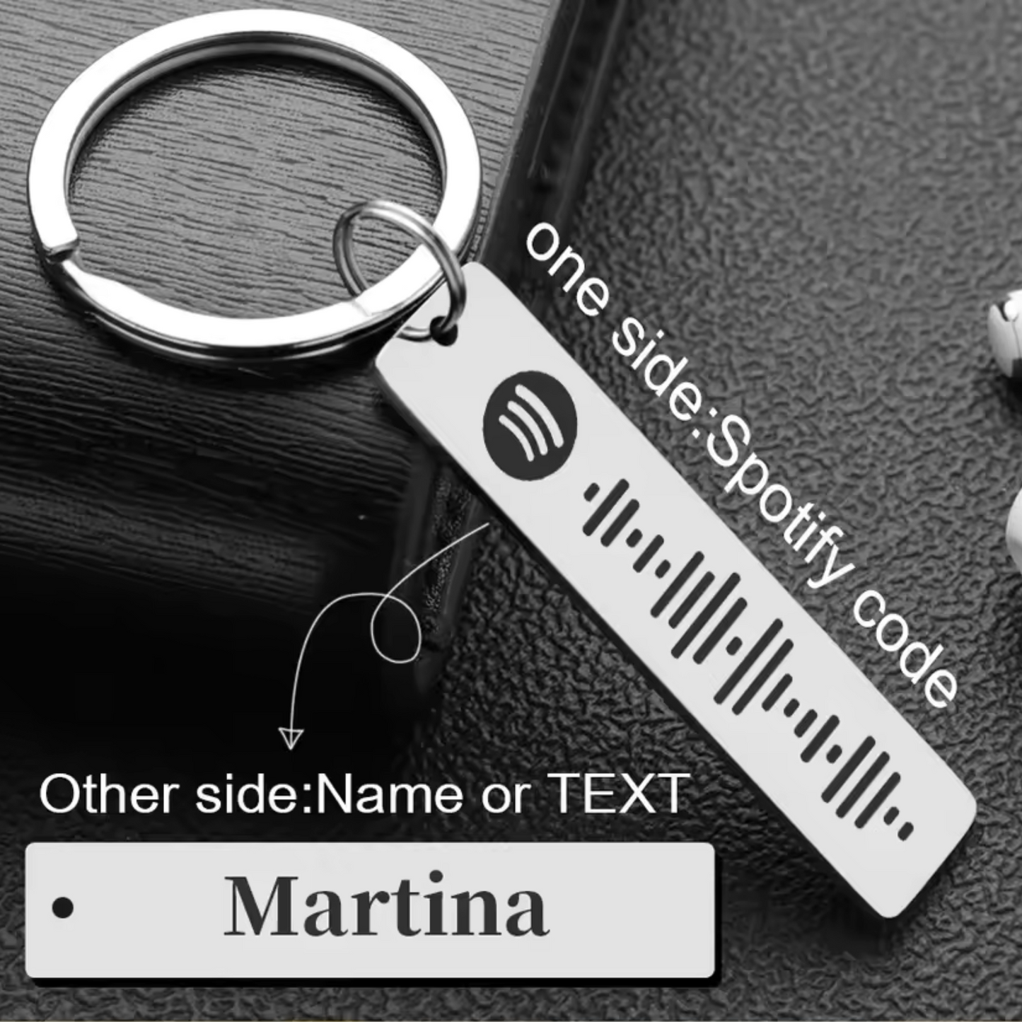 Spotify Stainless Steel Keychain – Scannable Code + Name Engraved on Back