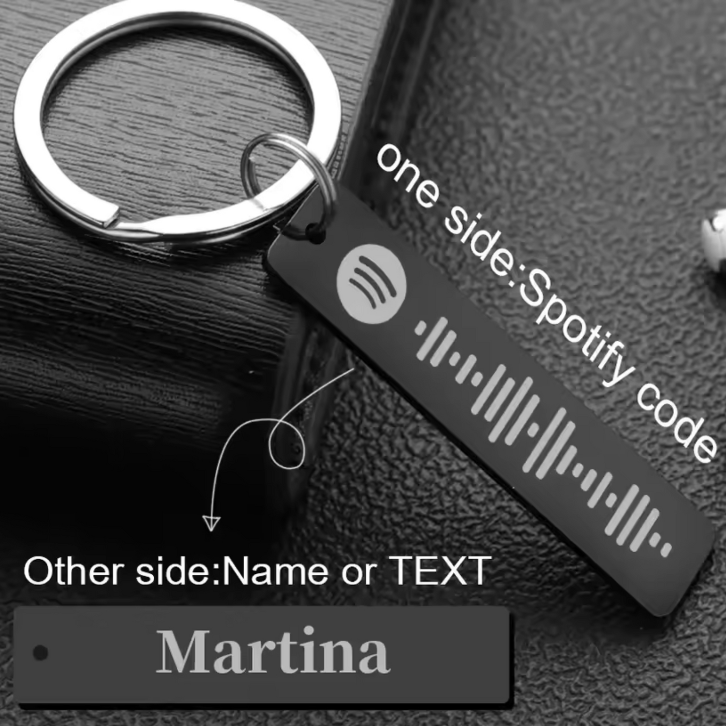 Spotify Stainless Steel Keychain – Scannable Code + Name Engraved on Back