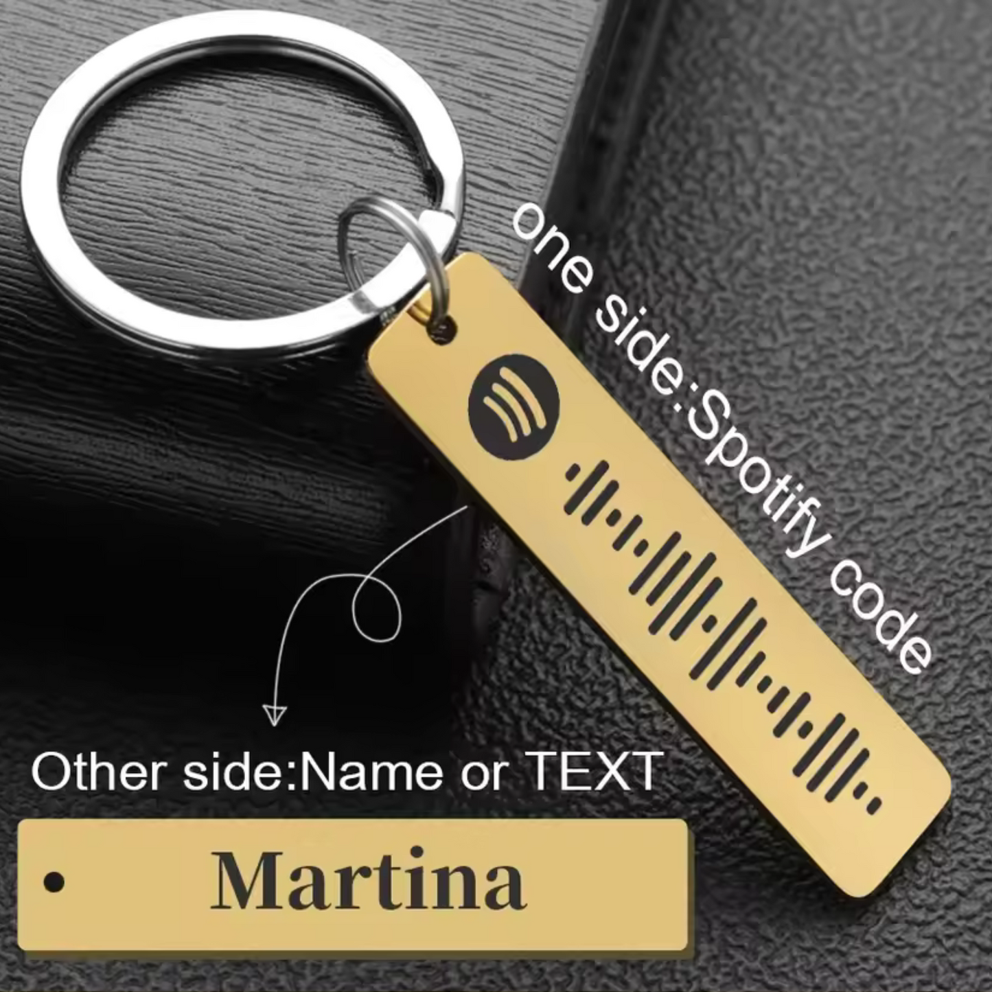 Spotify Stainless Steel Keychain – Scannable Code + Name Engraved on Back