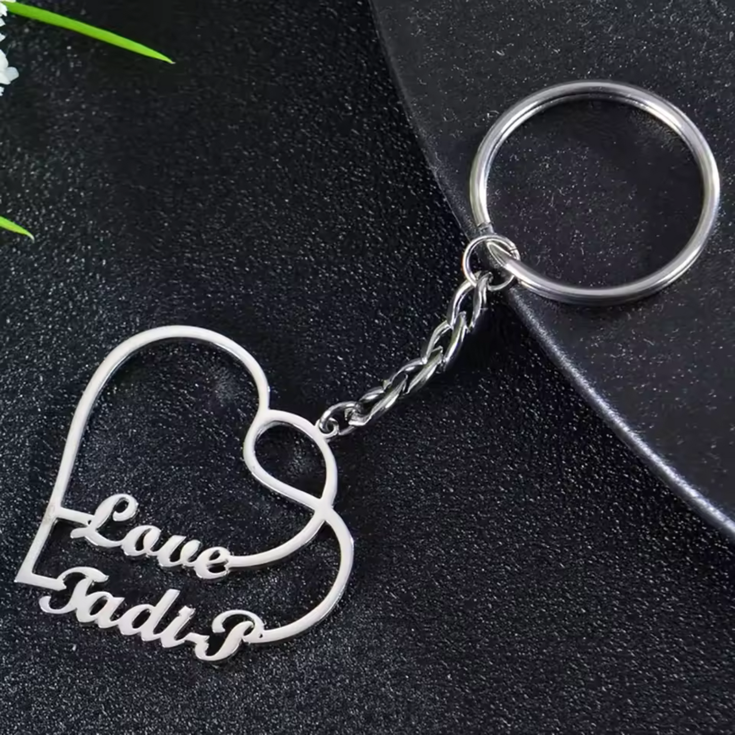 Personalized couple heart keychain with 2 first names (3 colors available)