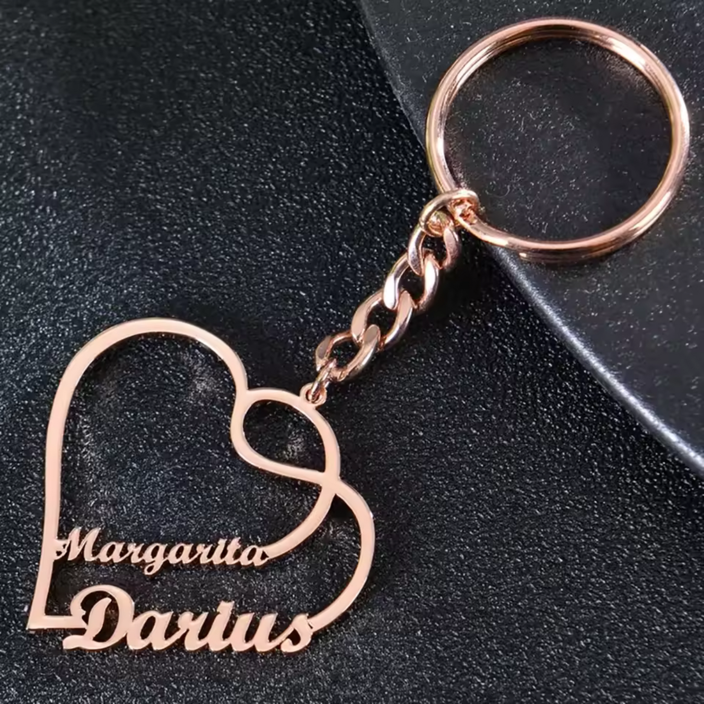 Personalized couple heart keychain with 2 first names (3 colors available)