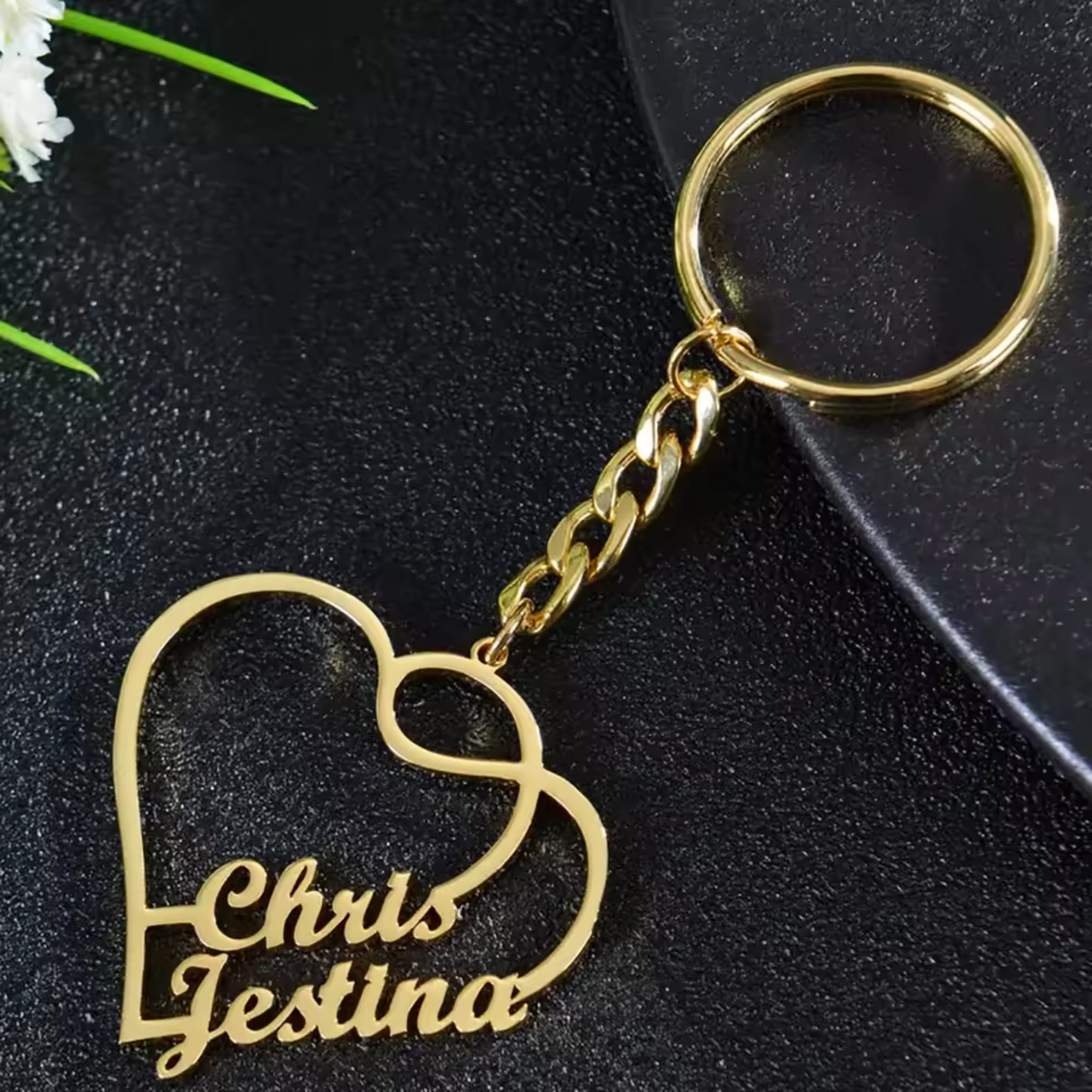 Personalized couple heart keychain with 2 first names (3 colors available)