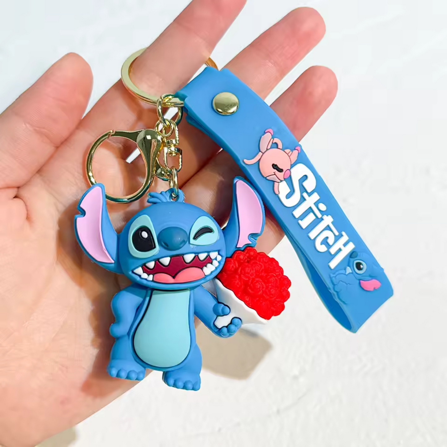 Stitch Keychain with Bouquet of Flowers – A Touch of Mischief and Tenderness