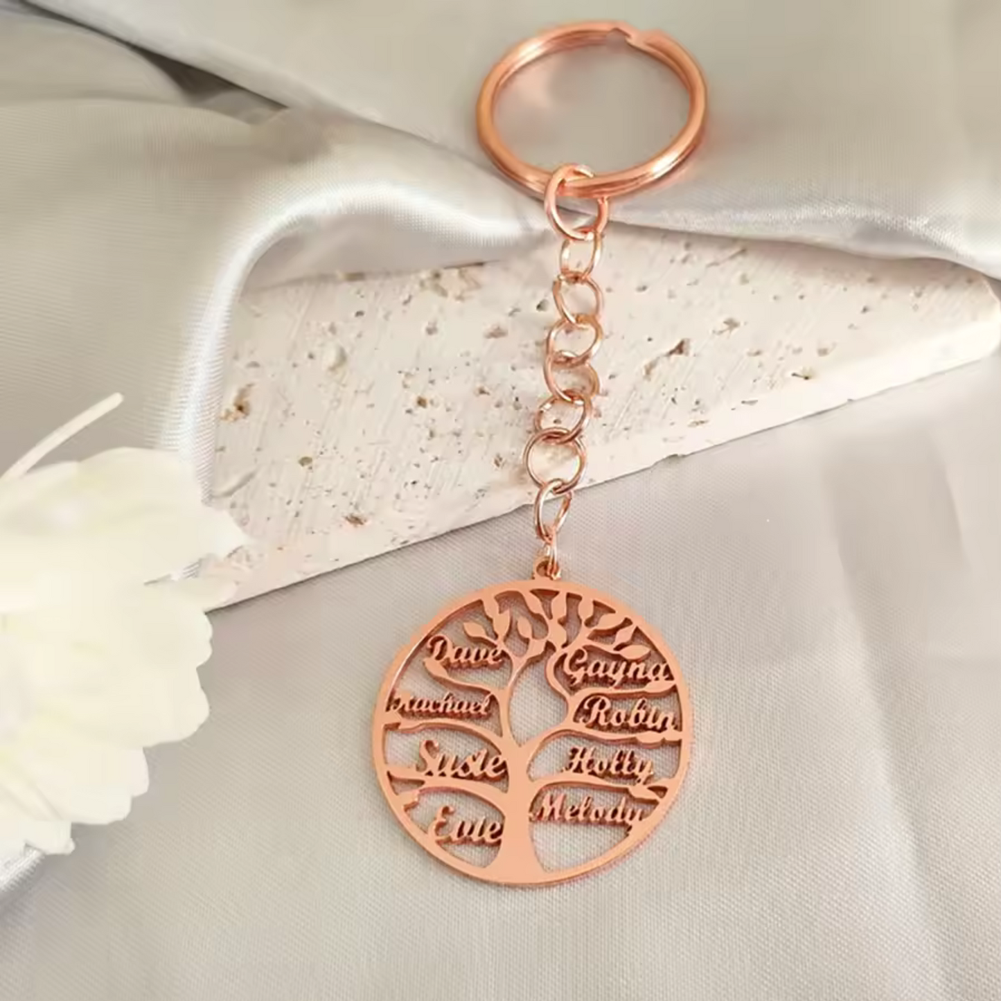Stainless steel key ring – Tree of Life customizable with 1 to 7 first names (Available in 3 colors)