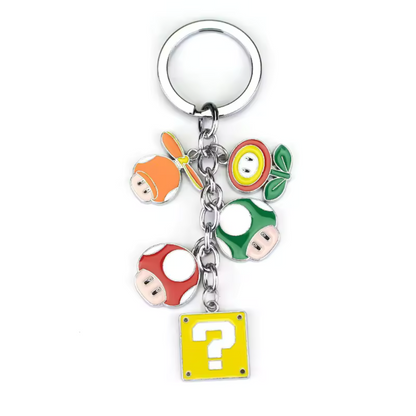 Porte-clé Mario - Chaîne multi-icônes avec 5 symboles cultes