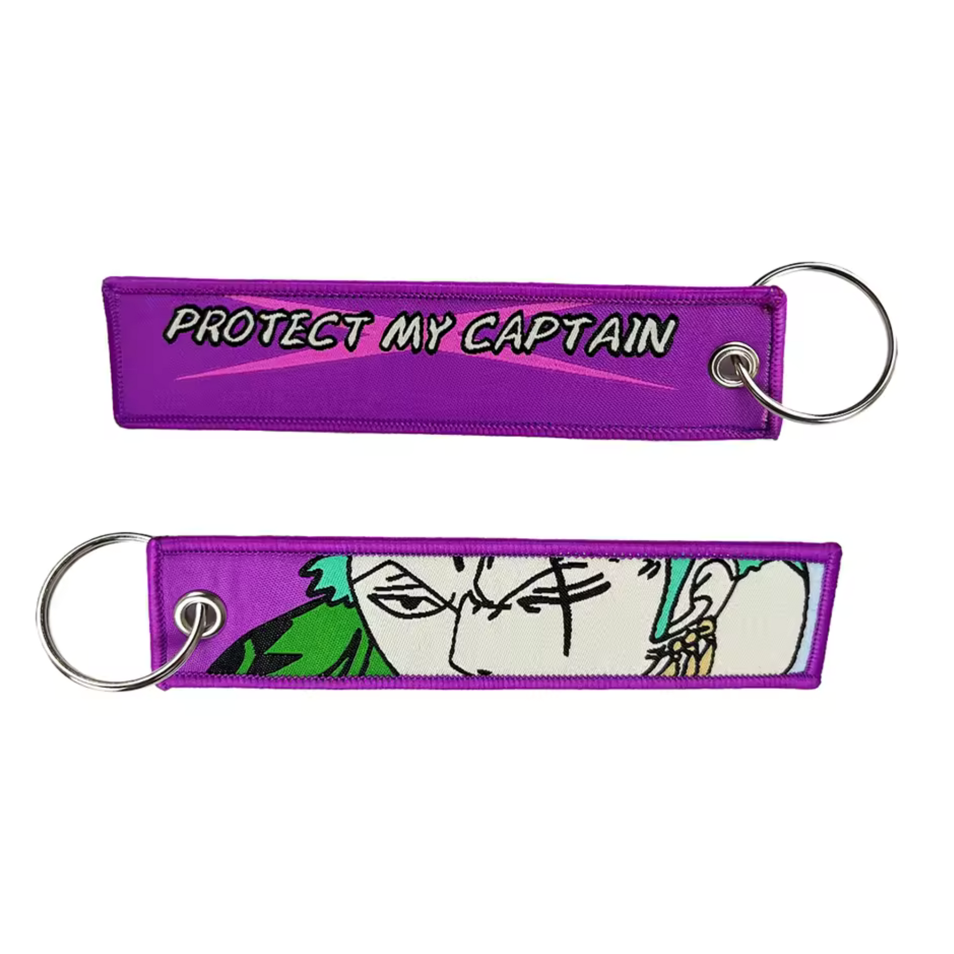 Affiche ta fidélité sans faille avec ce long porte-clé textile à l’effigie de Roronoa Zoro et son serment légendaire : "Protect My Captain" ! Des deux côtés, retrouve Zoro dans une pose puissante et déterminée, prêt à tout sacrifier pour défendre Luffy. Ce porte-clé solide et chargé d’émotion est parfait pour personnaliser tes clés, ton sac ou même ton rétroviseur, et te rappellera que la véritable force vient de la loyauté et du devoir envers ses nakamas. 