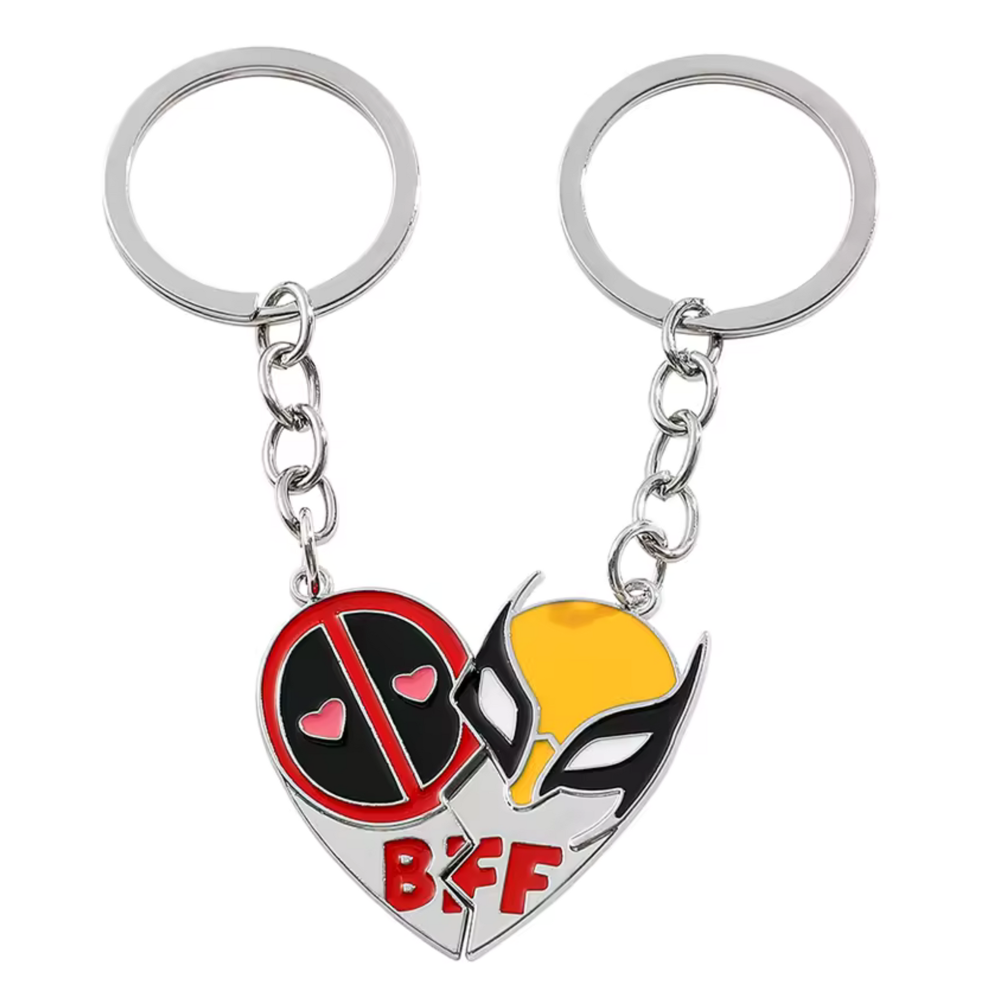 Partage ta passion pour les super-héros avec ce porte-clé en forme de cœur séparé représentant Wolverine d’un côté et Deadpool de l’autre ! Un duo inattendu et déjanté, parfait pour symboliser une amitié unique.

Un accessoire plein d’humour et de style, pour les fans de Marvel et d’amitiés solides comme l’adamantium !