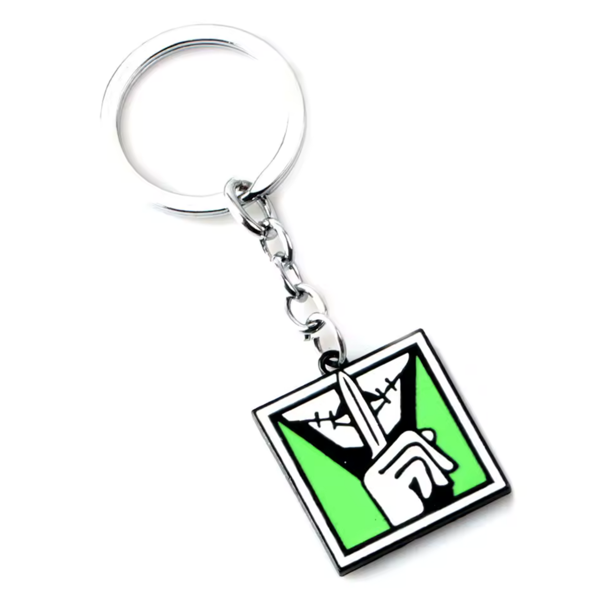 Fais régner la peur avec ce porte-clé Rainbow Six Siege à l’effigie de Caveira, la maîtresse de l’infiltration silencieuse ! Ce porte-clé stylé et résistant capture l’essence de cette opératrice brésilienne redoutée pour ses interrogatoires et sa furtivité. Parfait pour les fans de jeu discret et stratégique, il s’accroche facilement à tes clés, ton sac ou ton setup gaming. Un accessoire incontournable pour les as de la discrétion sur R6S !