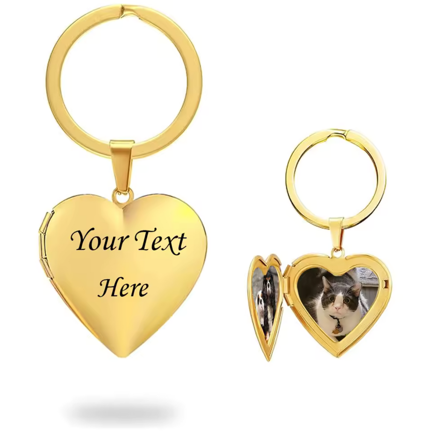 Porte-Clé Médaillon Cœur Personnalisé avec Photo et Texte