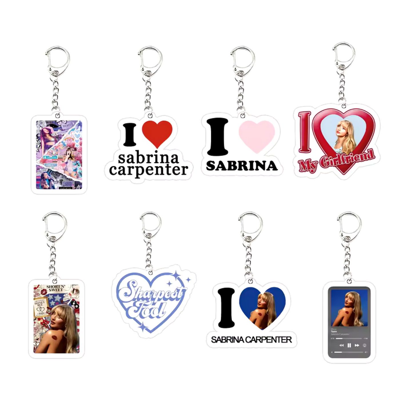 Schlüsselanhänger mit Inspiration von Sabrina Carpenter – 8 Designs voller Charakter