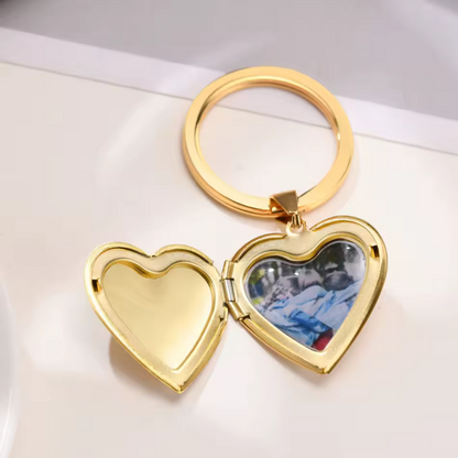 Porte-Clé Médaillon Cœur Personnalisé avec Photo et Texte