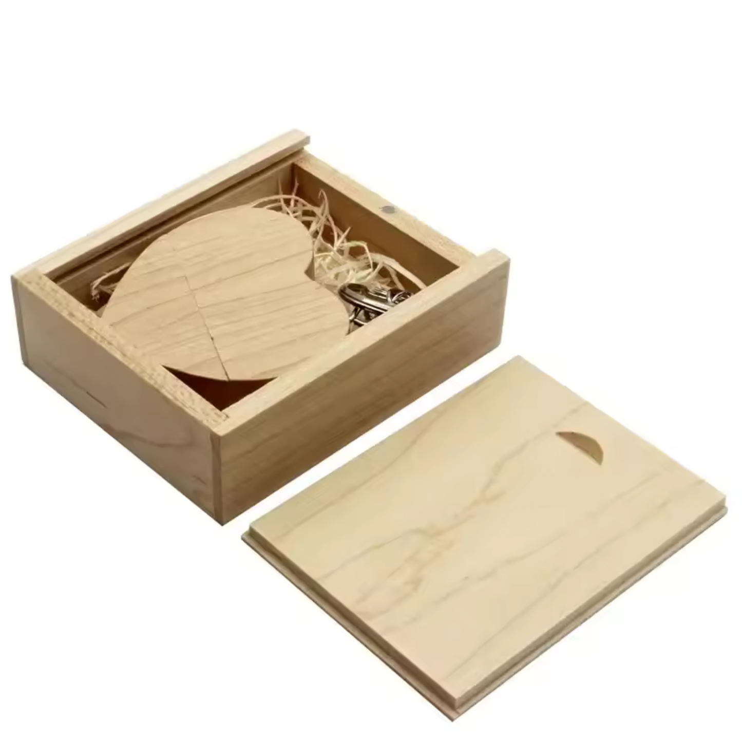Wooden Heart USB Flash Drive with Personalized Box - Logo Engraving, Brown or Beige - Keychain