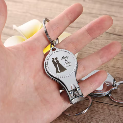 Porte-clé mariage personnalisé – Coupe-ongles et Ouvre-bouteille