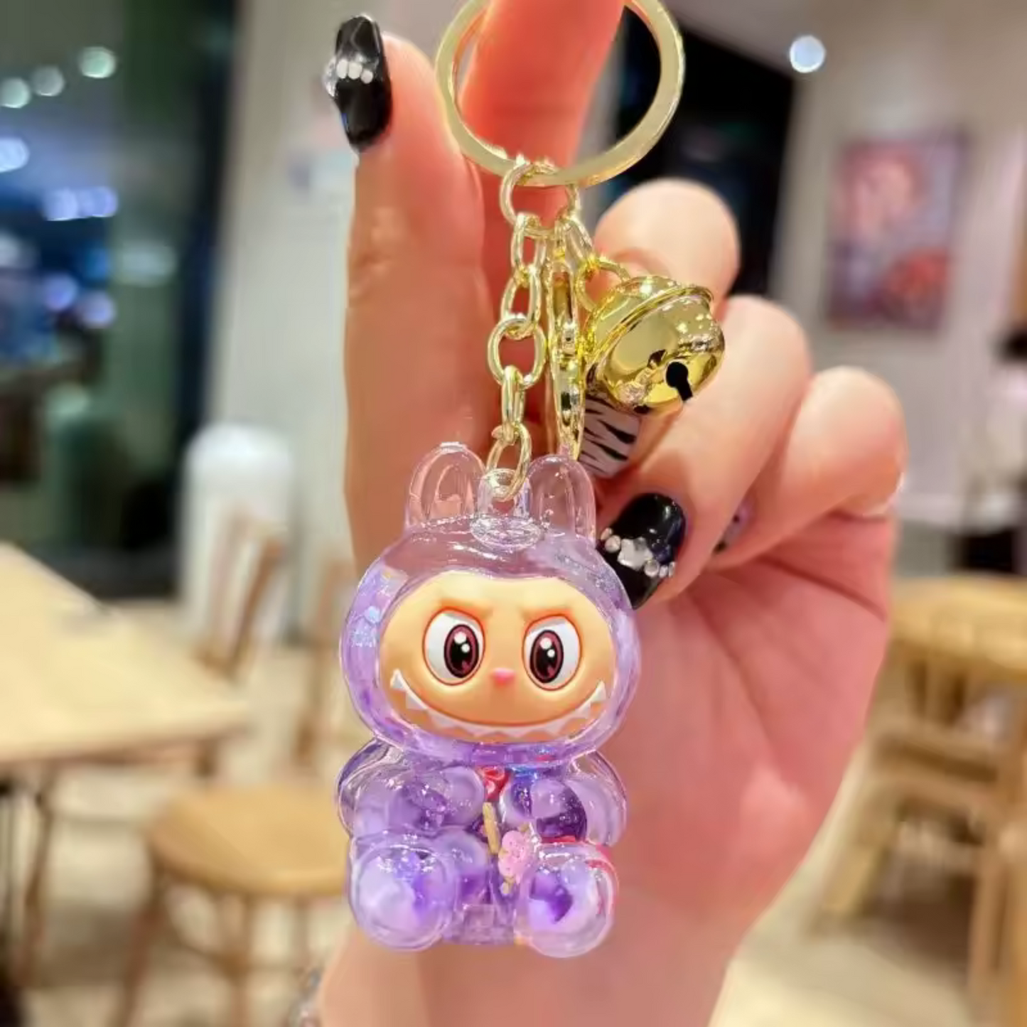 Porte-Clé Labubu Assis Brillant – Effet Cristal en Acrylique | 3 Coloris Disponibles