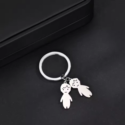 Porte-clé en acier inoxydable – Silhouettes de vos enfants avec prénom ou date gravée