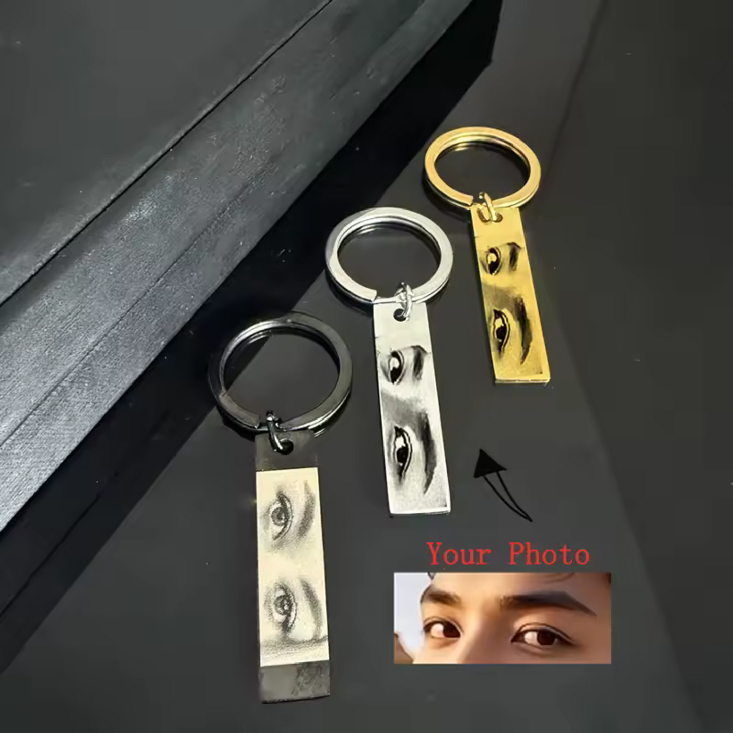 Porte-Clé en Acier Inoxydable avec Gravure de Vos Yeux (3 Couleurs disponibles)