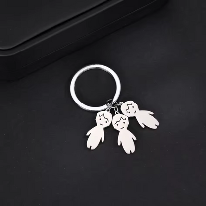 Porte-clé en acier inoxydable – Silhouettes de vos enfants avec prénom ou date gravée