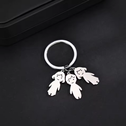 Porte-clé en acier inoxydable – Silhouettes de vos enfants avec prénom ou date gravée
