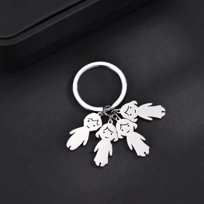 Porte-clé en acier inoxydable – Silhouettes de vos enfants avec prénom ou date gravée